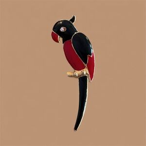 Elegant Vintage Black and Red Parrot Brooch